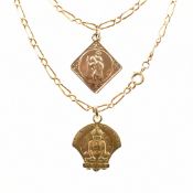 VINTAGE GOLD NECKLACE CHAIN WITH 2 GOLD PENDANTS