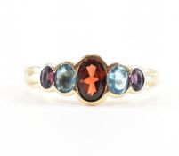 HALLMARKED 9CT GOLD GARNET AMETHYST & TOPAZ RING