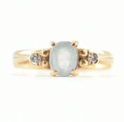 HALLMARKED 9CT GOLD BLUE QUARTZ & DIAMOND RING