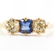 18CT GOLD THREE STONE SAPPHIRE & DIAMOND RING