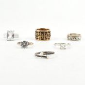 COLLECTION OF SILVER WHITE & YELLOW METAL RINGS