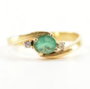 VINTAGE GOLD EMERALD & WHITE STONE CROSSOVER RING