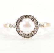 HALLMARKED 9CT GOLD PEARL & DIAMOND RING