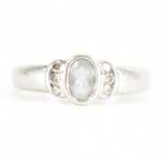 HALLMARKED 9CT WHITE GOLD AQUAMARINE & DIAMOND RING