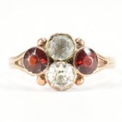 VICTORIAN 9CT GOLD WHITE & RED STONE RING