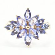 HALLMARKED 9CT GOLD & PURPLE STONE CLUSTER RING