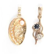 TWO 9CT GOLD & STONE SET NECKLACE PENDANTS