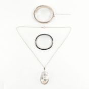 GROUP OF SILVER JEWELLERY - 2 BANGLES & LOCKET