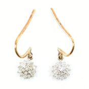 PAIR 9CT GOLD CLUSTER DIAMOND PENDANT EARRINGS