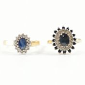 TWO HALLMARKED 9CT GOLD SAPPHIRE CLUSTER RINGS