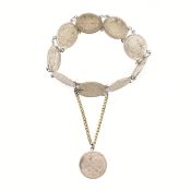 VINTAGE RUSSIAN WHITE METAL ROUBLE COIN BRACELET