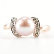 HALLMARKED 9CT GOLD CULTURED PEARL & DIAMOND RING