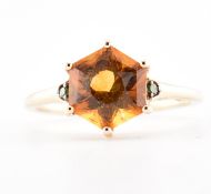 HALLMARKED GOLD CITRINE & GREEN STONE RING