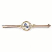 1920s 9CT GOLD SAPPHIRE & PEARL BAR BROOCH PIN