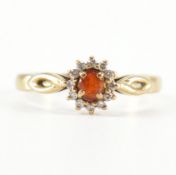 HALLMARKED 9CT GOLD FIRE OPAL & DIAMOND RING