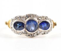 SAPPHIRE & DIAMOND TRIPLE CLUSTER RING