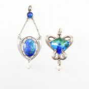 TWO HALLMARKED ART NOUVEAU SILVER ENAMEL NECKLACE PENDANTS
