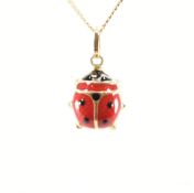 18CT GOLD ENAMEL LADYBIRD PENDANT NECKLACE