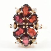 HALLMARKED 9CT GOLD GARNET & PEARL CLUSTER RING