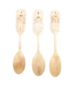 SET OF THREE CARVED MAORI BONE SPOONS
