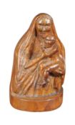 20TH CENTURY WALNUT CARVING OF MARY AND CHILD CHRIST