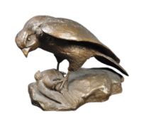BRONZE STATUE FIGURE OF A FALCON STOOD UPON HIS PREY