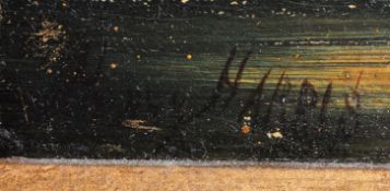 HENRY HARRIS - 19TH CENTURY OIL OF COW & BRIDGE