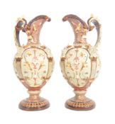 PAIR OF 19TH CENTURY GERMAN MAJOLICA EWERS