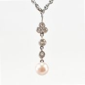 EDWARDIAN DIAMOND & PEARL PENDANT ON A 9CT GOLD CHAIN