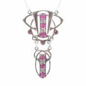 925 SILVER & RUBILITE ART NOUVEAU STYLE PENDANT NECKLACE