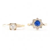 TWO HALLMARKED 9CT GOLD STONE SET RINGS