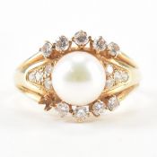 HALLMARKED 18CT GOLD PEARL & DIAMOND DRESS RING