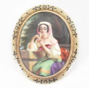 ANTIQUE GOLD & ENAMEL 'LA MARGUERITE' PORTRAIT BROOCH