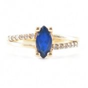 POLISH HALLMARKED 14CT GOLD BLUE & WHITE STONE RING