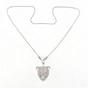 SILVER & MARCASITE LEOPARD HEAD PENDANT NECKLACE