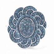 SILVER & BLUE DIAMOND FLORAL CUSTER RING