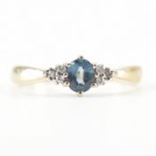 VINTAGE GOLD BLUE STONE & DIAMOND RING