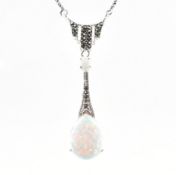 925 SILVER OPALITE & MARCASITE PENDANT NECKLACE