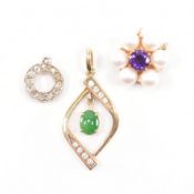 THREE GOLD & GEM SET NECKLACE PENDANT CHARMS