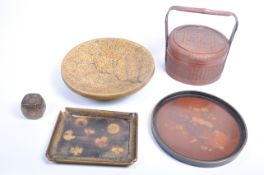 JAPANESE BLACK LACQUERED LIDDED POT & CARD TRAY