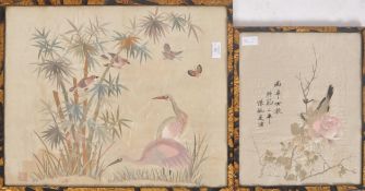 TWO EARLY 20TH CENTURY CHINESE ORNAMENTAL SILK ON PANELS