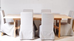 CONTEMPORARY LARGE PINE DINING TABLE T/W TEN IKEA CHAIRS