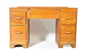 1930S ART DECO OAK DROP CENTRE TWIN PEDESTAL WRITING DESK