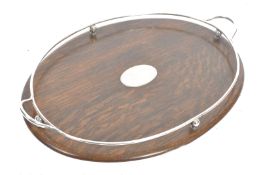 EARLY 20TH CENTURY EDWARDIAN OAK & SILVER PLATE TRAY