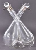 1920S SILVER COLLARED VINEGAR & OIL DECANTER