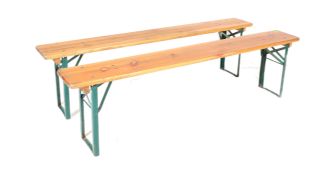 NATURA - PAIR OF RETRO INDUSTRIAL / SCHOOL FOLDING BENCHES ON METAL LEGS