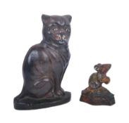 ANTIQUE CAT & MOUSE CAST IRON DOORSTOPS