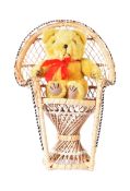 20TH CENTURY TEDDY BEAR & WICKER CHAIR