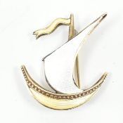 IVAR HOLTH - NORWEGIAN 925 SILVER ENAMEL BOAT BROOCH PIN
