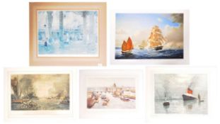 FIVE WATERCOLOUR PRINTS OF MARITIME VIEWS